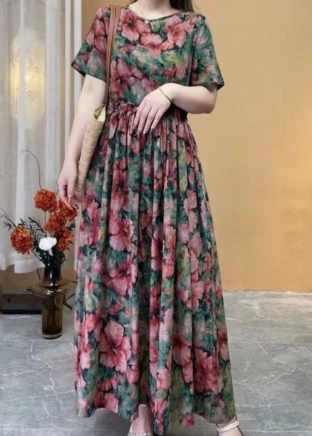 Women Rose Floral Cotton Long Dress Cinched Summer - Image 4