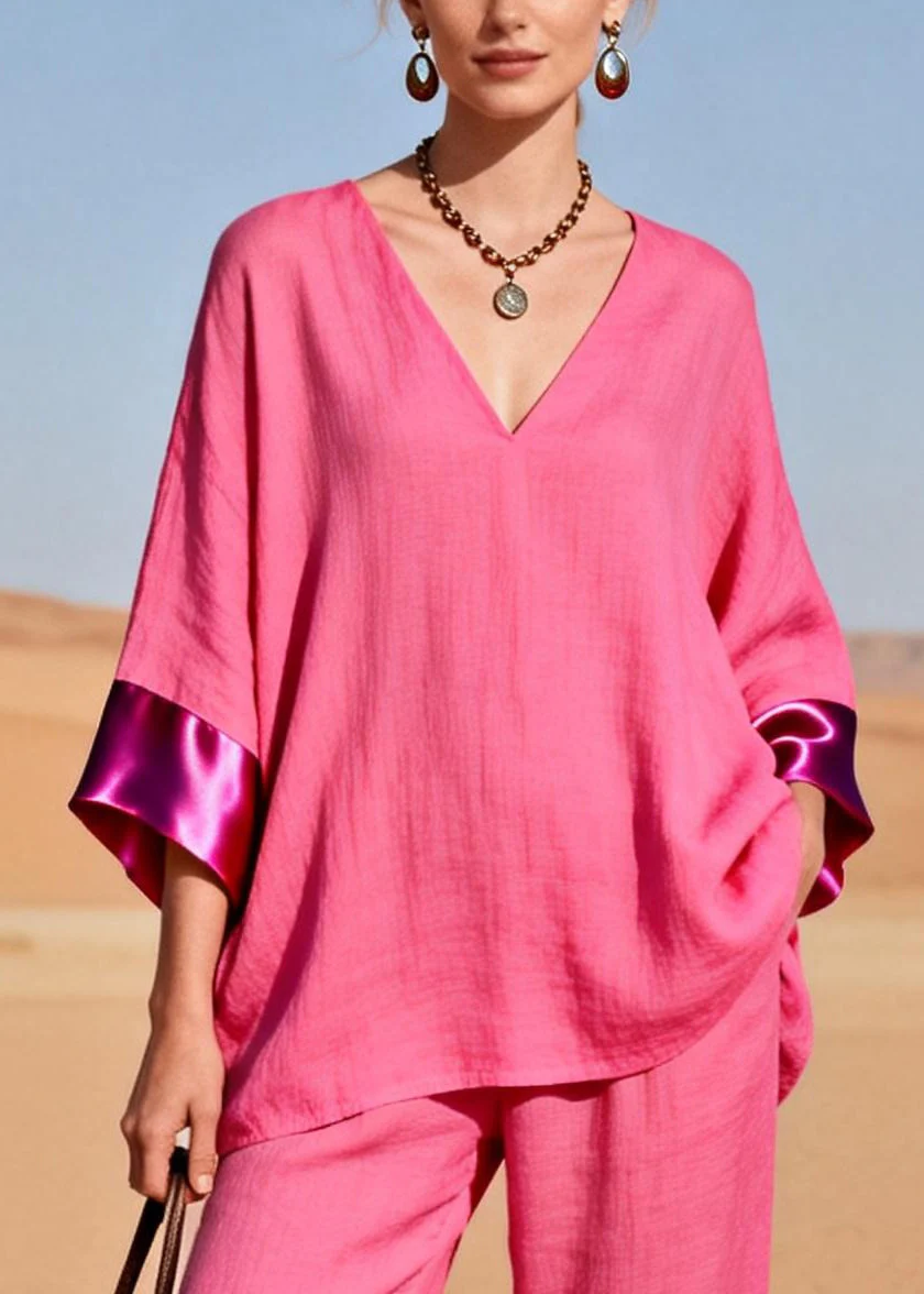 Women Rose Oversized Patchwork Silk Cotton Women Sets 2 Pieces - Image 2