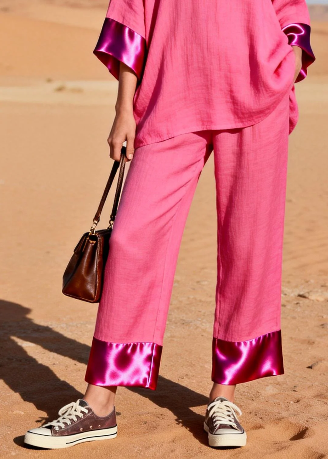 Women Rose Oversized Patchwork Silk Cotton Women Sets 2 Pieces - Image 4