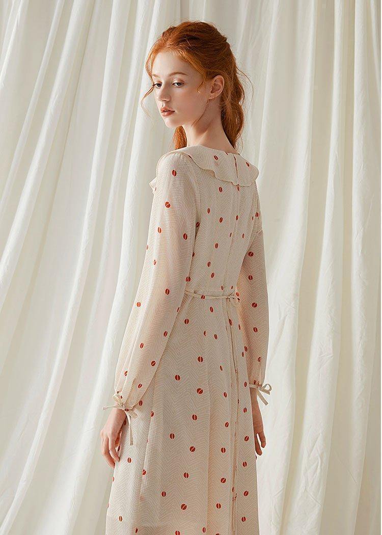 Women ruffles Square Collar chiffon clothes For Women Shape nude floral Dress fall - Image 4