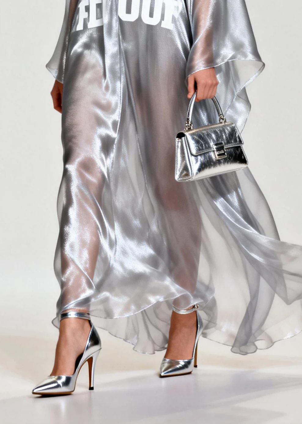 Women Silvery Letter Print Exra Large Hem Chiffon Beach Dresses Summer - Image 4