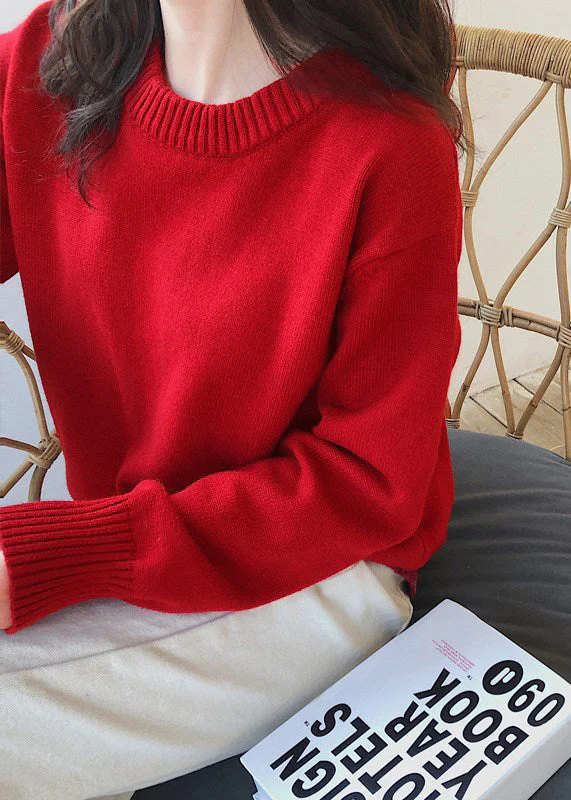 Women Simple Blue O Neck Knit Sweaters Spring - Image 2