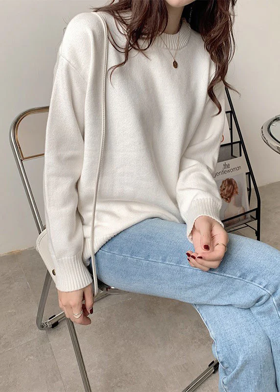 Women Simple Blue O Neck Knit Sweaters Spring - Image 4