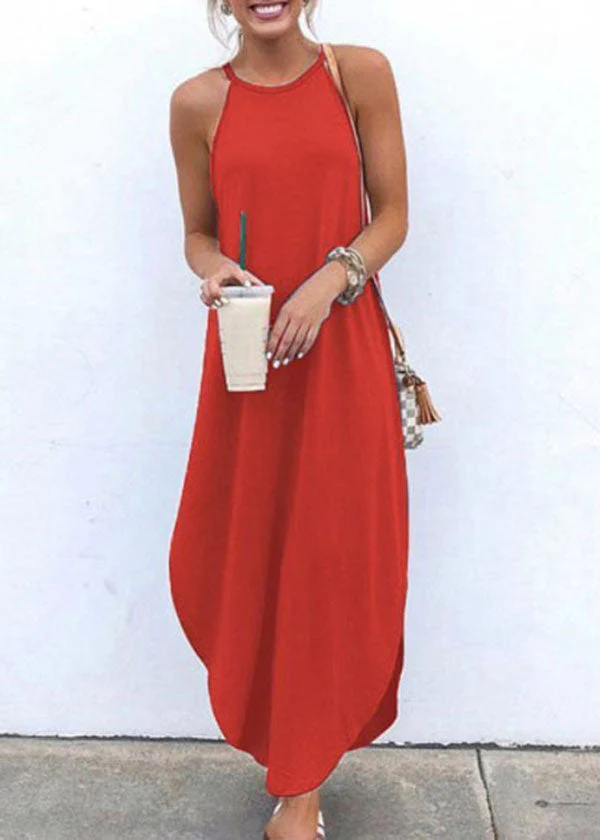 Women Sleeveless Straps High Low Hem Solid Causal Maxi Dress - Image 4