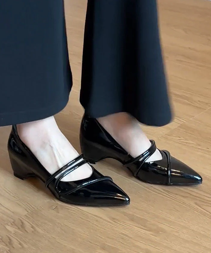Women Splicing Chunky High Heels Pink Faux Leather Pointed Toe - Image 2