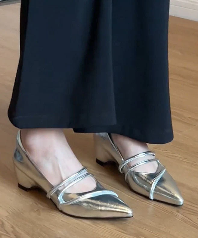 Women Splicing Chunky High Heels Pink Faux Leather Pointed Toe - Image 3