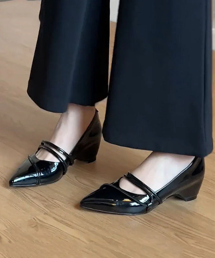 Women Splicing Chunky High Heels Pink Faux Leather Pointed Toe - Image 4