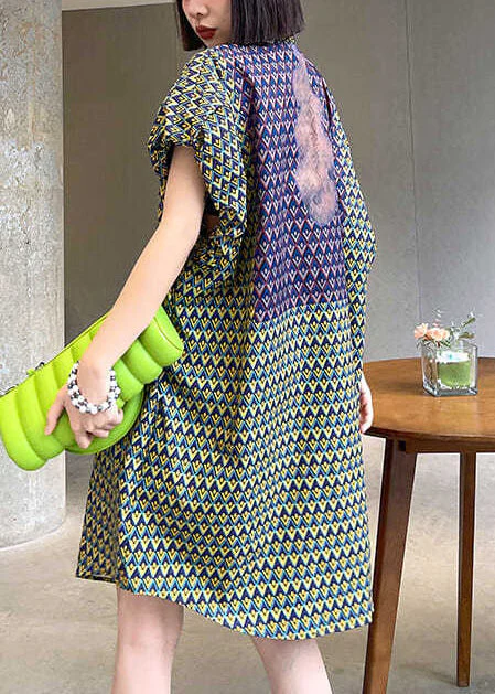 Women Stand Collar Print Cotton Day Dress Puff Sleeve - Image 5