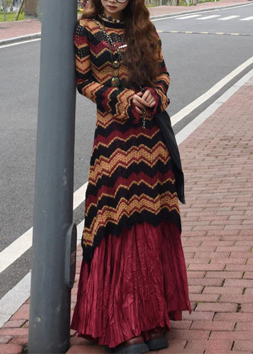 Women Striped Knit Dress And Skirts Cotton Knit Sets 2 Pieces Fall - Image 2