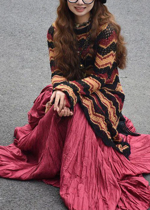Women Striped Knit Dress And Skirts Cotton Knit Sets 2 Pieces Fall - Image 3
