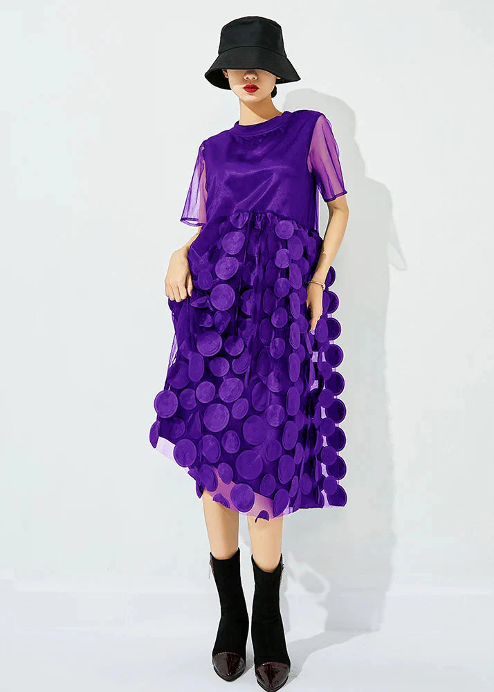 Women Tea Green O-Neck Patchwork Dot Tulle Holiday Dress Summer - Image 10