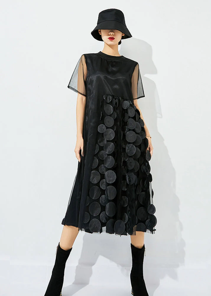 Women Tea Green O-Neck Patchwork Dot Tulle Holiday Dress Summer - Image 6