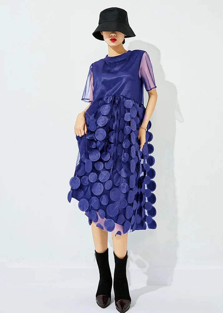 Women Tea Green O-Neck Patchwork Dot Tulle Holiday Dress Summer - Image 7