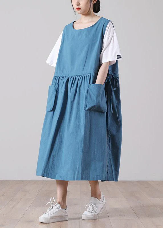 Women tie waist Khaki Cotton big hem Summer Holiday Dress - Image 2
