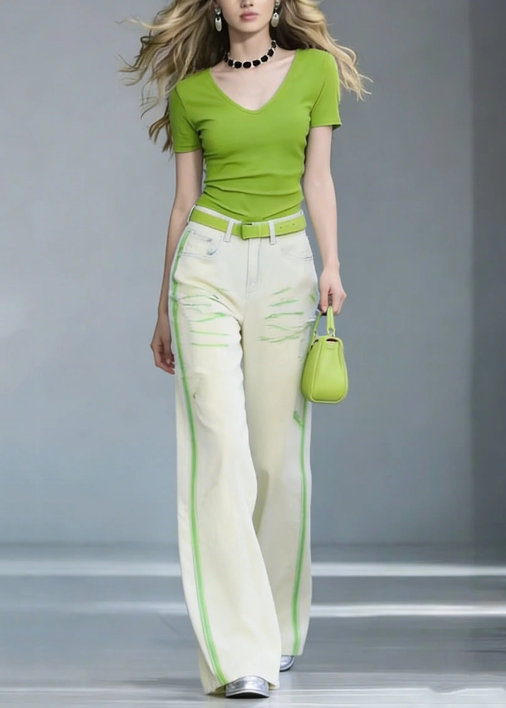 Women V Neck Cotton T Shirt And Jeans Two Pieces Set Summer - Image 5