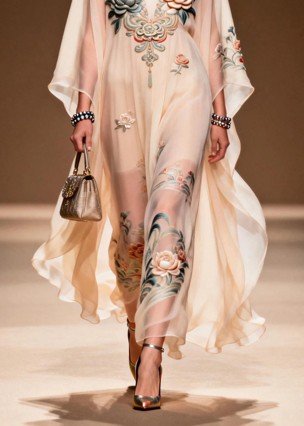 Women V Neck Print Chiffon Long Dress Spring - Image 4