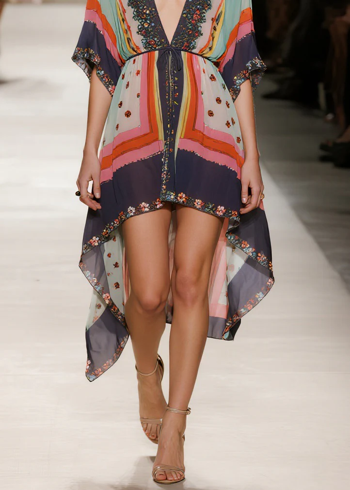 Women V Neck Print Low High Design Chiffon Dress Summer - Image 4