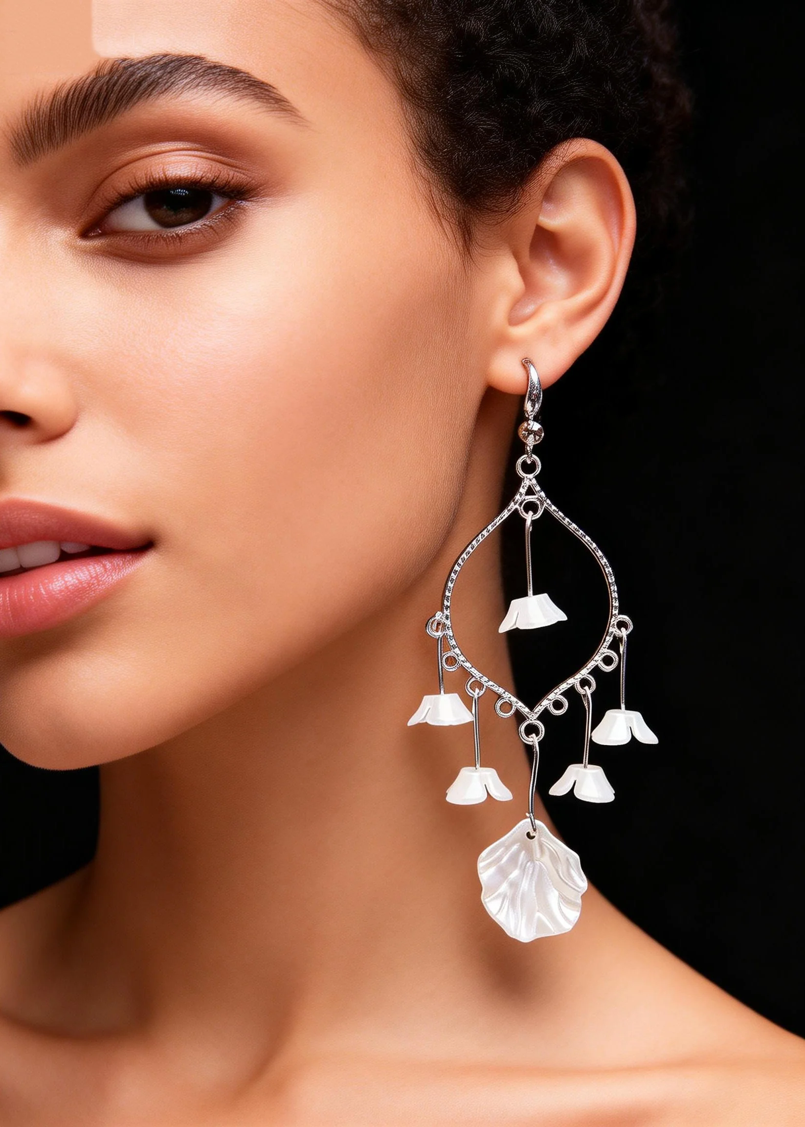 Women White Aeolian Bells Tassels Drop Earrings - Image 2