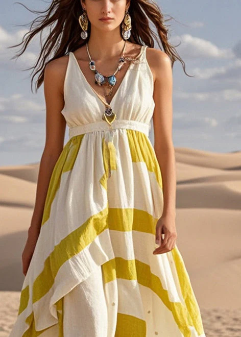 Women White Asymmetrical Exra Large Hem Cotton Cami Dress Summer - Image 2
