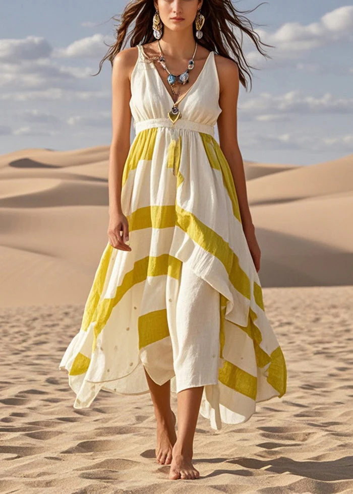 Women White Asymmetrical Exra Large Hem Cotton Cami Dress Summer - Image 3