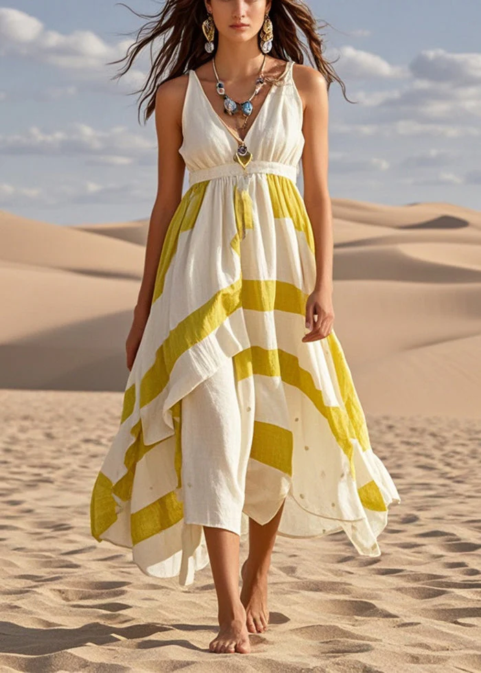 Women White Asymmetrical Exra Large Hem Cotton Cami Dress Summer - Image 5