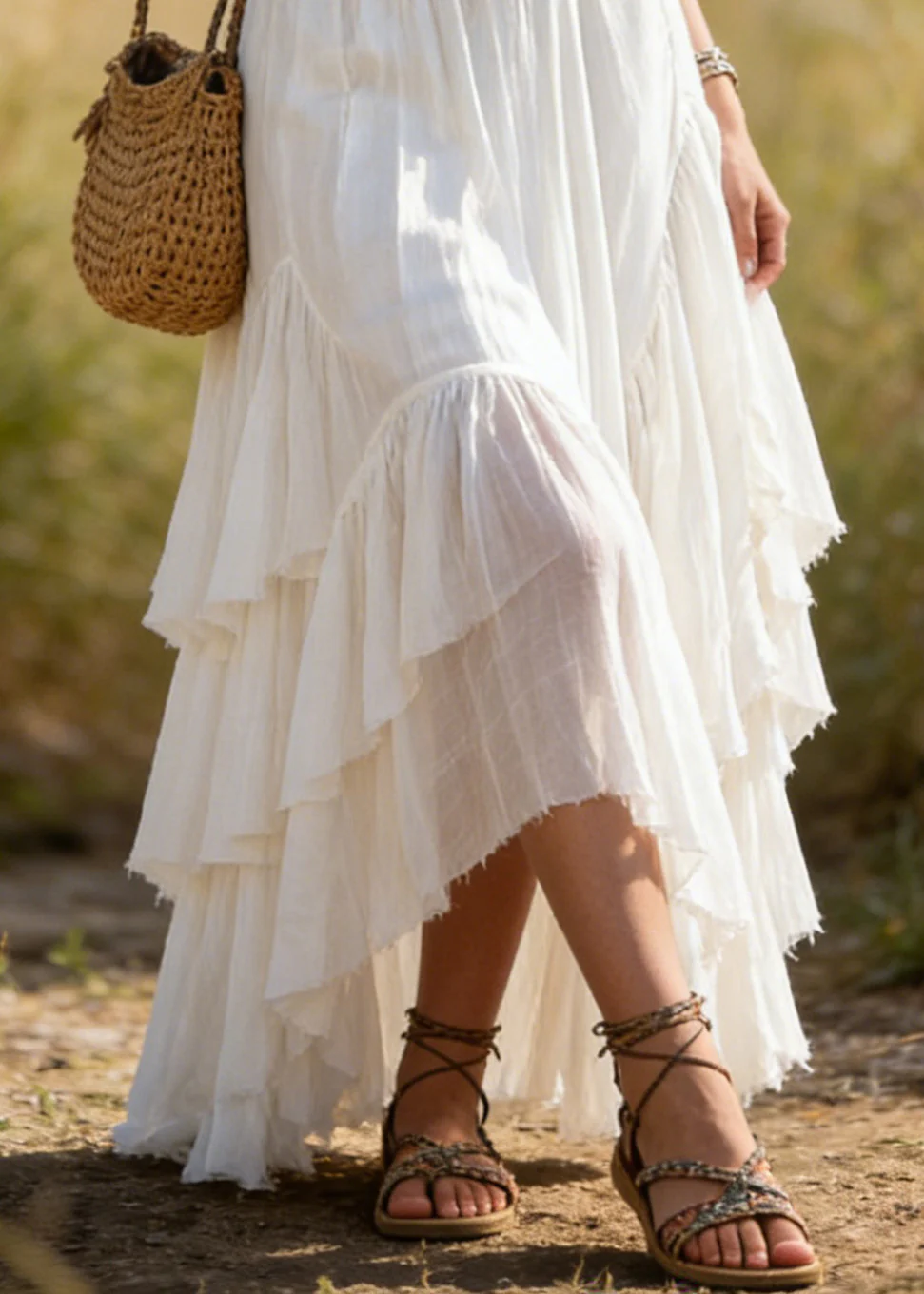 Women White Asymmetrical Wrinkled Patchwork Cotton Skirts Summer - Image 3