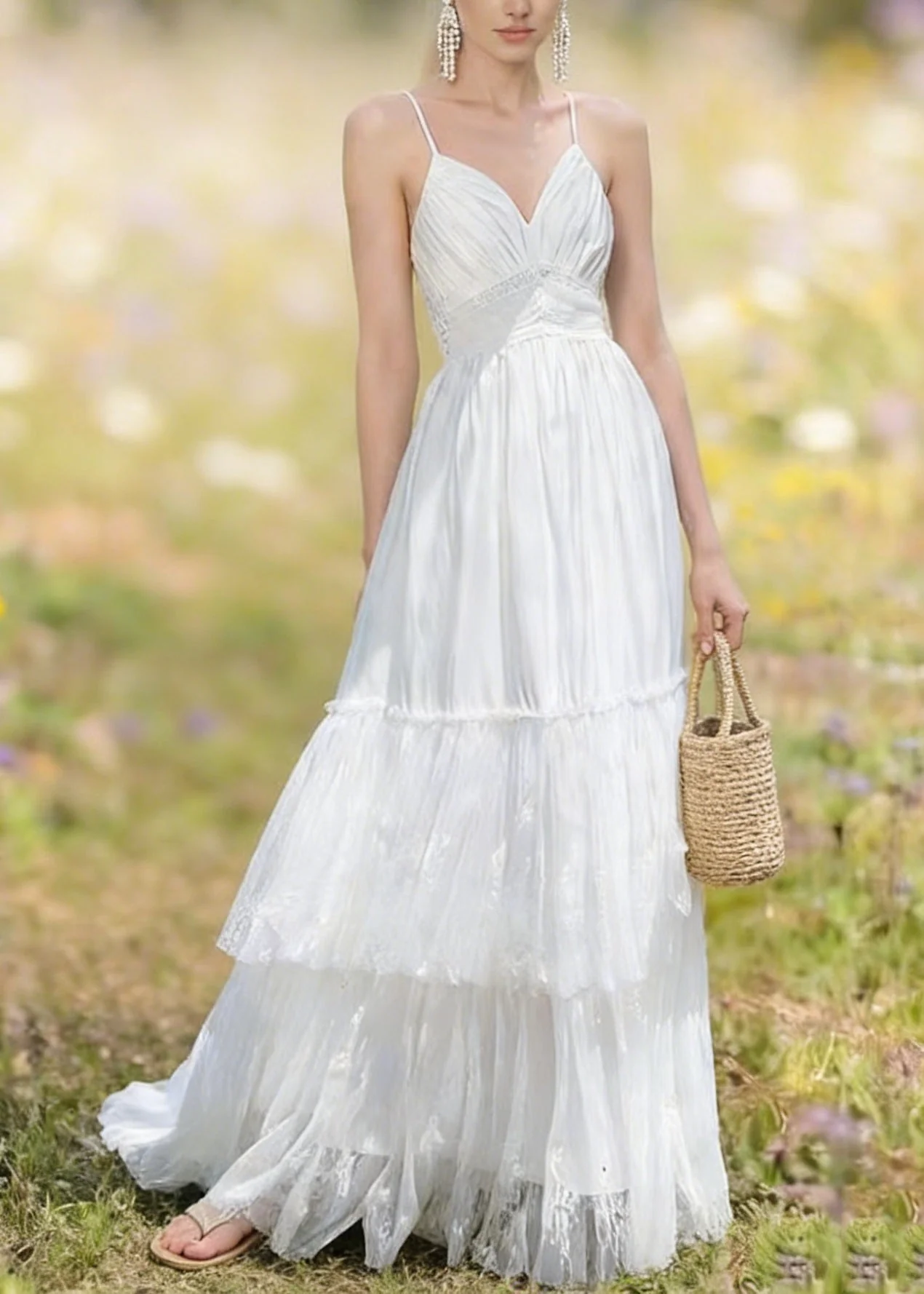 Women White Backless Patchwork Lace Spaghetti Strap Summer - Image 5