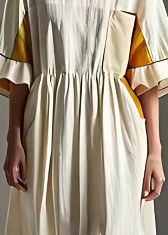 Women White Cinched Patchwork Cotton Vacation Dresses Summer - Image 4