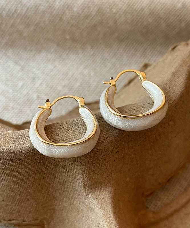 Women White Copper Alloy Drip Glaz Hoop Earrings - Image 2