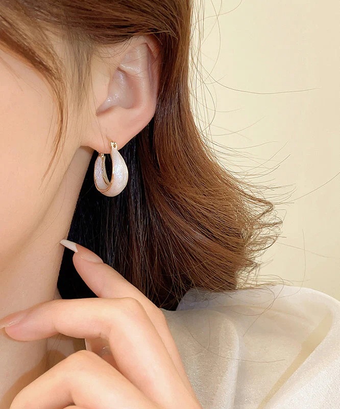 Women White Copper Alloy Drip Glaz Hoop Earrings - Image 5