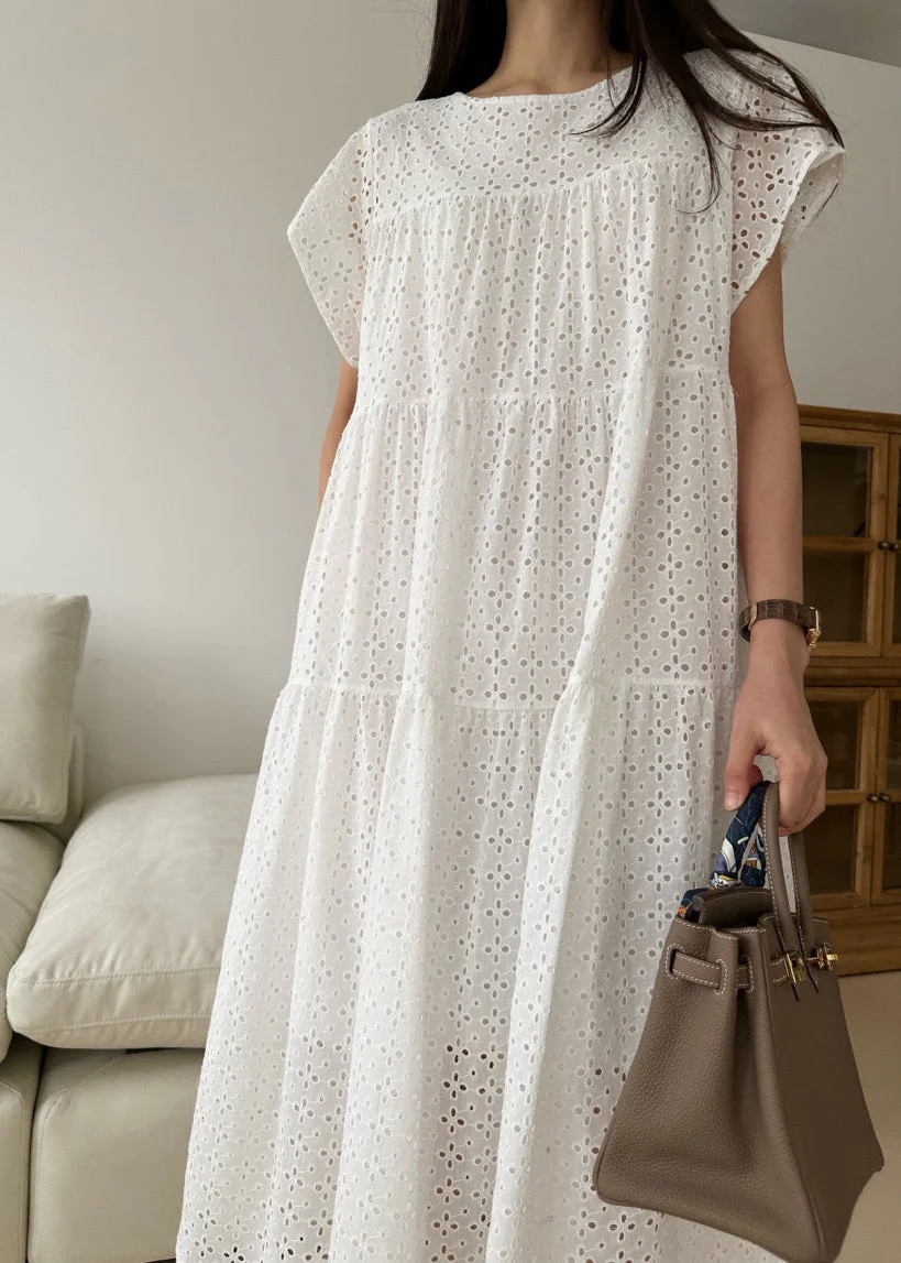 Women White Embroidered Cotton Party Dress Summer - Image 3
