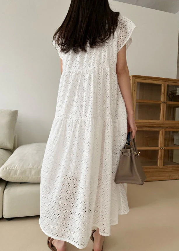 Women White Embroidered Cotton Party Dress Summer - Image 4