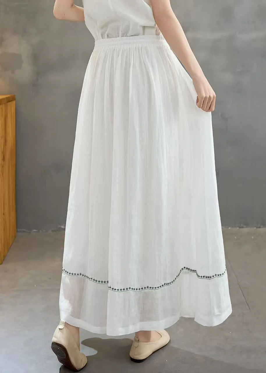 Women White Embroidered Linen A Line Skirts Summer - Image 3