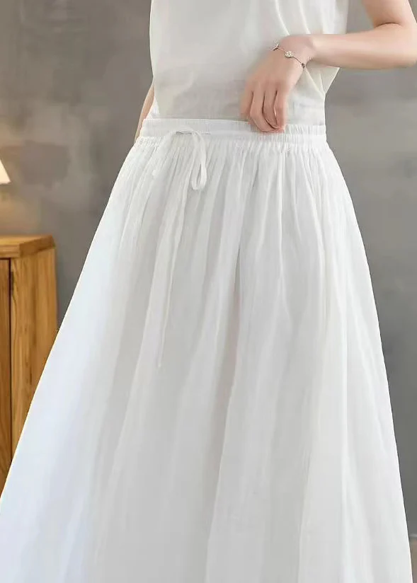 Women White Embroidered Linen A Line Skirts Summer - Image 4