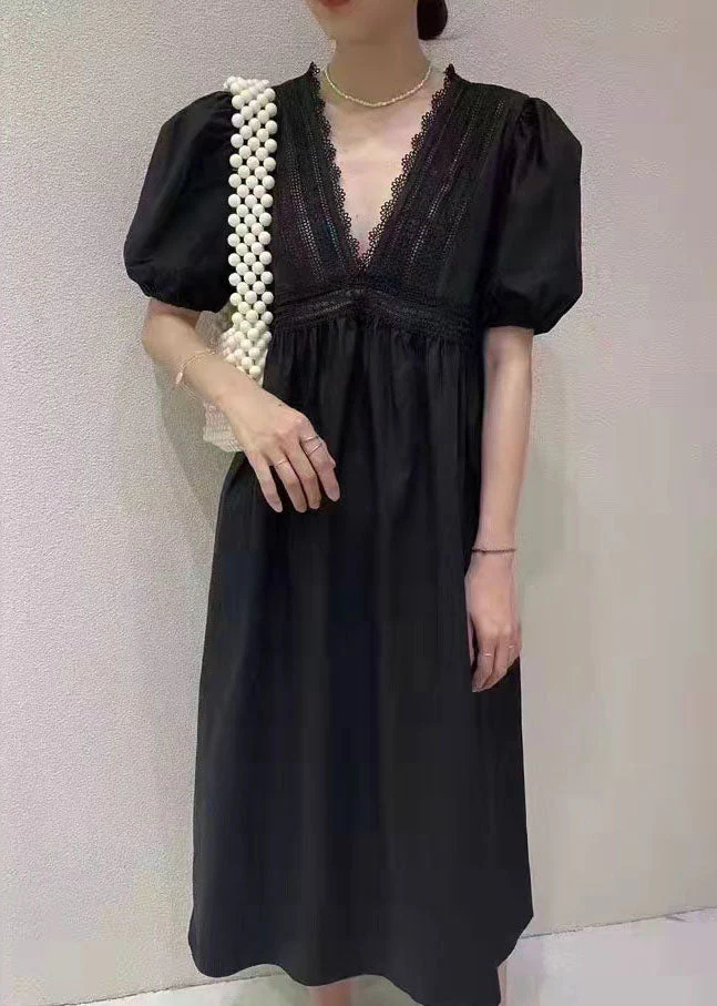 Women White Embroideried Hollow Out Patchwork Cotton Dress Puff Sleeve - Image 4