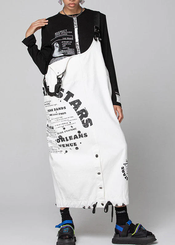 Women White Graphic denim drawstring Dresses Spring - Image 2
