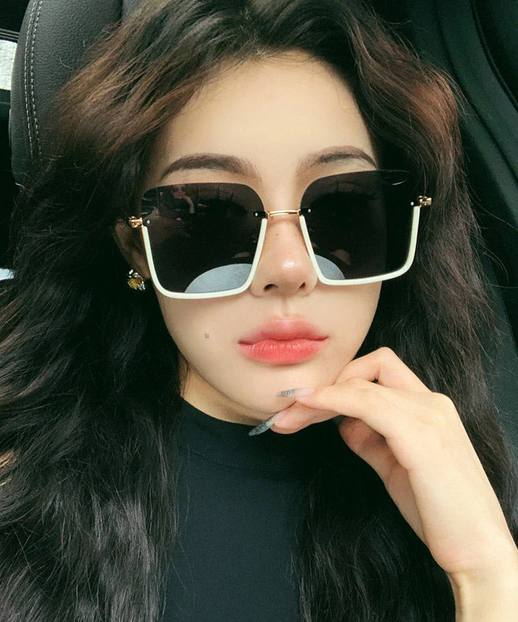 Women White Metal Patchwork Ultraviolet-Proof Sunglasses - Image 2