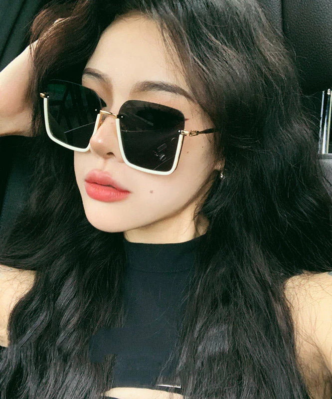 Women White Metal Patchwork Ultraviolet-Proof Sunglasses - Image 3