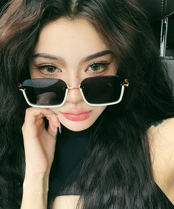 Women White Metal Patchwork Ultraviolet-Proof Sunglasses - Image 4