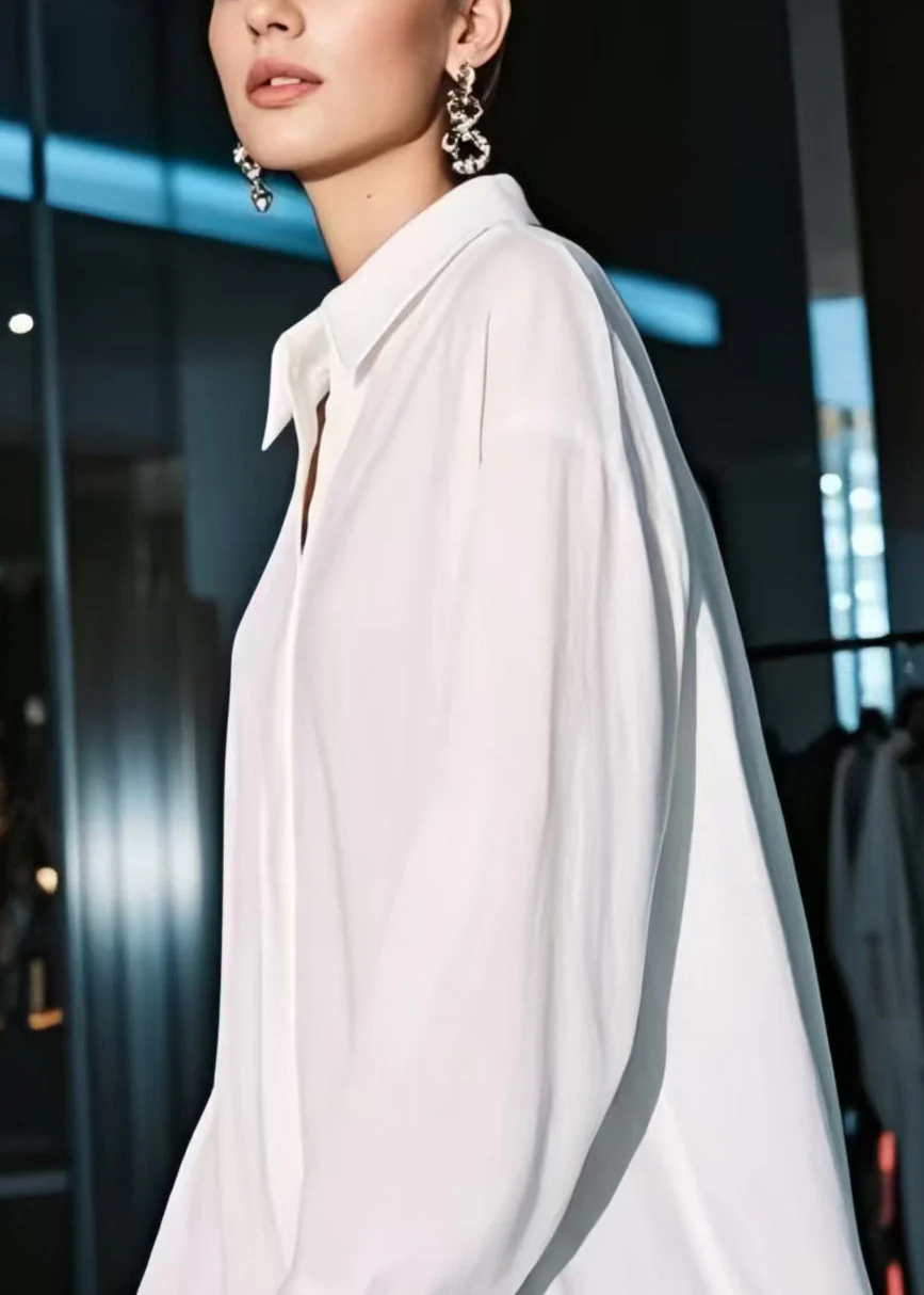 Women White Oversized Hollow Out Cotton Shirt Dresses Spring - Image 2
