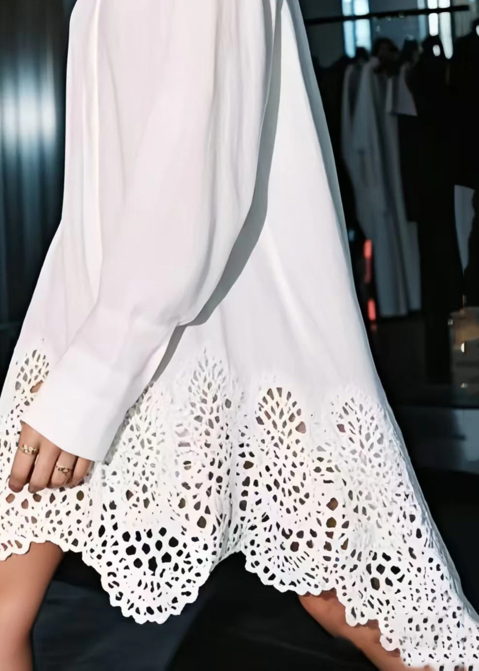Women White Oversized Hollow Out Cotton Shirt Dresses Spring - Image 4
