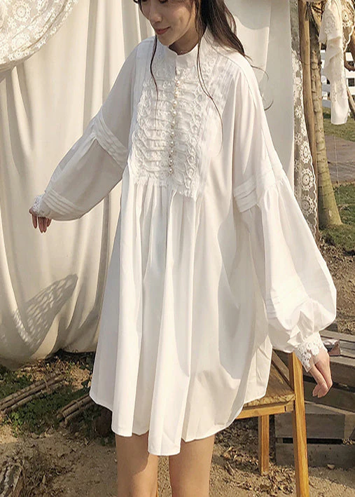 Women White Oversized Nail Bead Cotton Mini Dress Spring - Image 4