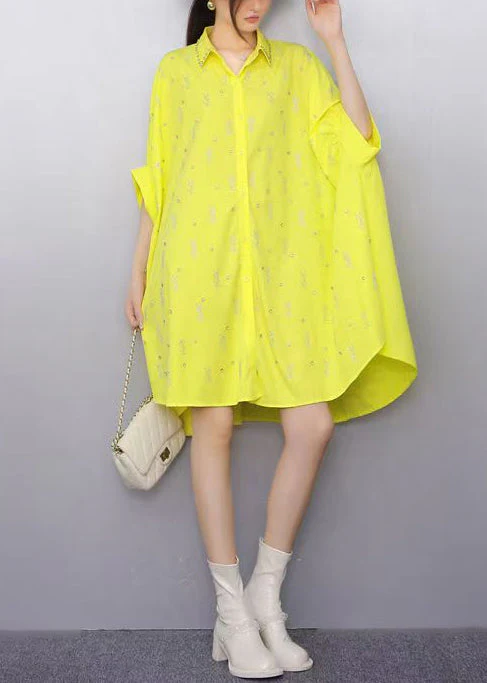 Women White Oversized Rhinestone Cotton Shirt Dress Summer - Image 2