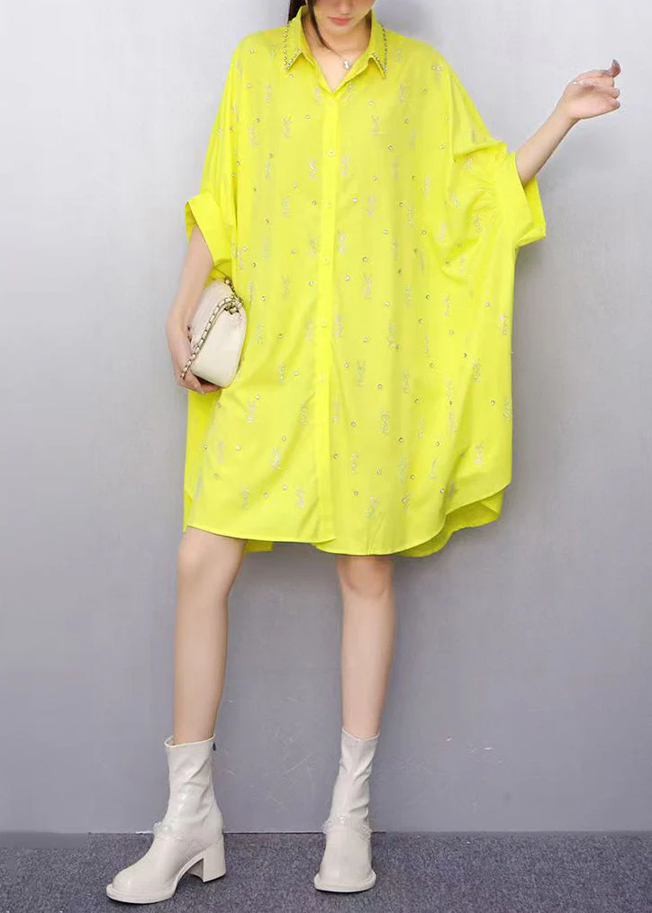 Women White Oversized Rhinestone Cotton Shirt Dress Summer - Image 4