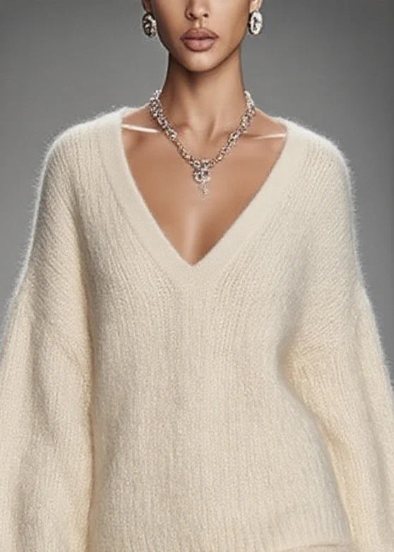 Women White Oversized Warm Knit Sweater And Skirt Two Pieces Set Spring - Image 2