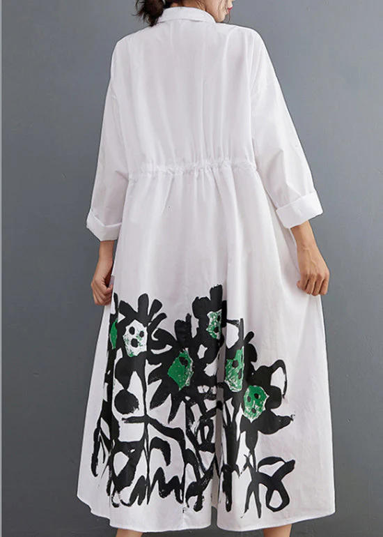 Women White Peter Pan Collar Button pockets Shirt Dress Long Sleeve - Image 5