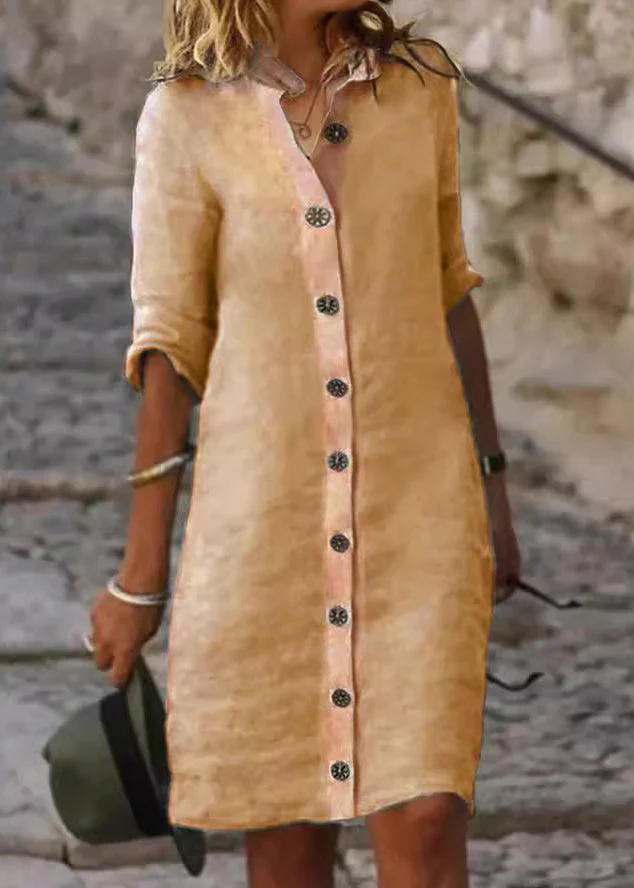 Women White Stand Collar Button Cotton Shirts Dresses Half Sleeve - Image 4