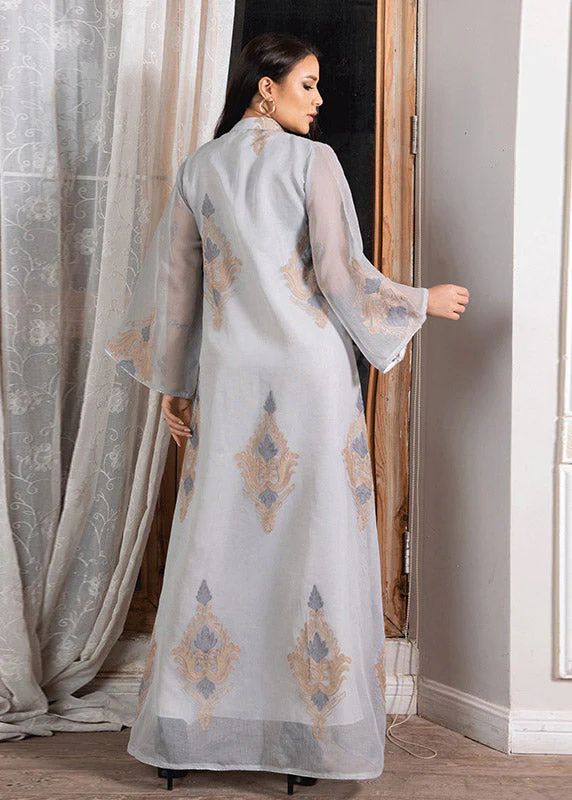 Women White Stand Collar Embroideried Sequins Tulle Maxi Dresses Long Sleeve - Image 5