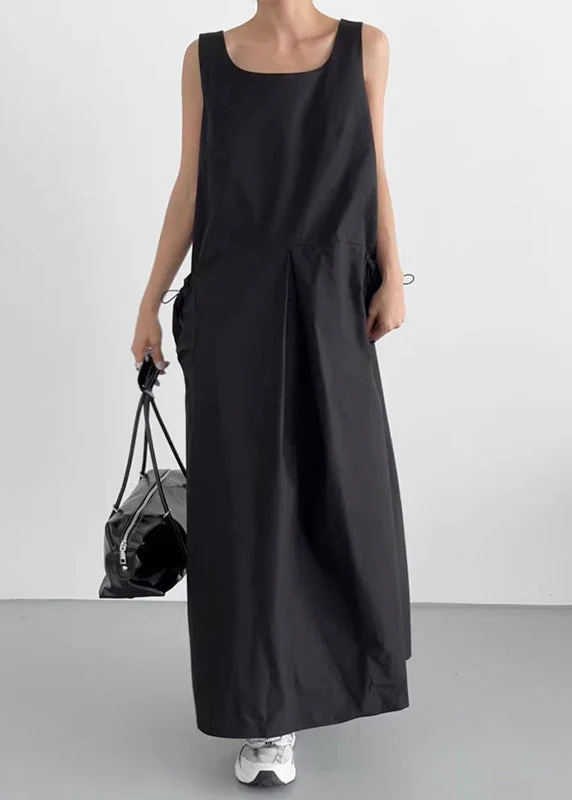 Women White U Neck Cotton Robe Dresses Sleeveless - Image 2