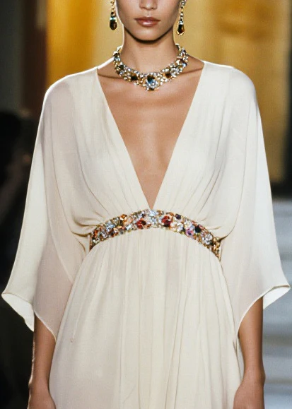 Women White V Neck Draping Chiffon Vacation Dresses Summer - Image 2